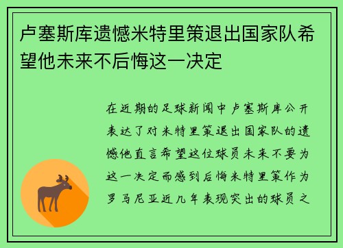 卢塞斯库遗憾米特里策退出国家队希望他未来不后悔这一决定